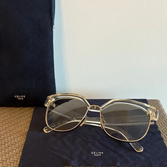 Chloe CE666S Transparent Gold-rimmed Sunglasses + Celine  display picture 3